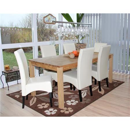 Set van 6 Eetkamerstoelen LATINA ECHT LEDER, Beige met Donkerhouten Poten