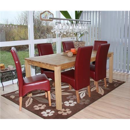 Set van 6 Eetkamerstoelen LATINA ECHT LEDER, Rood met Lichthouten Poten