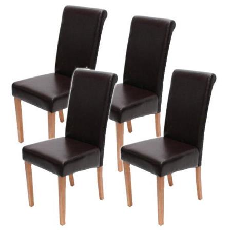 Set van 4 Eetkamerstoelen NOVARA II, in Bruin Echt Leder, Lichthouten Poten