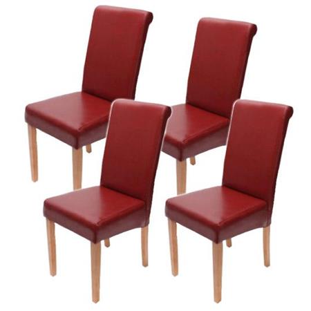 Set van 4 Eetkamerstoelen NOVARA II, in Rood Echt Leder, Lichthouten Poten