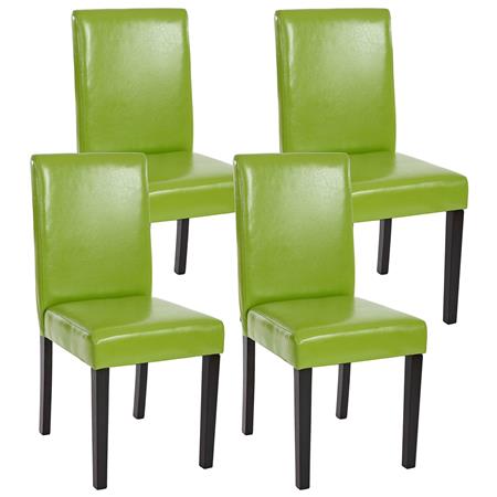 Set van 4 Eetkamerstoelen LITAU, Prachtig Ontwerp, Groen Leder, Donkerhouten Poten