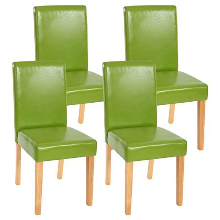 Set van 4 Eetkamerstoelen LITAU, Prachtig Ontwerp, Groen Leder, Lichthouten Poten