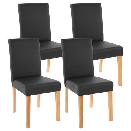 Set van 4 Eetkamerstoelen LITAU, Prachtig Ontwerp, Mat Zwart Leder, Lichthouten Poten