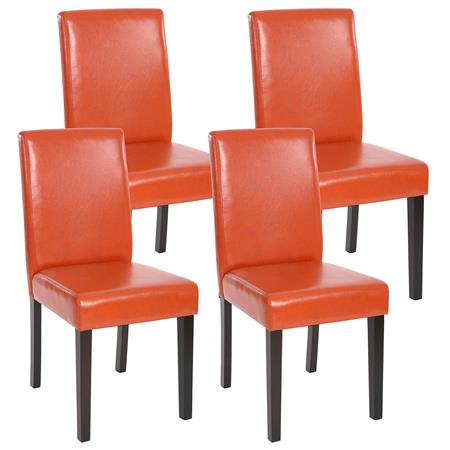 Set van 4 Eetkamerstoelen LITAU, Prachtig Ontwerp, Oranje Leder, Donkerhouten Poten