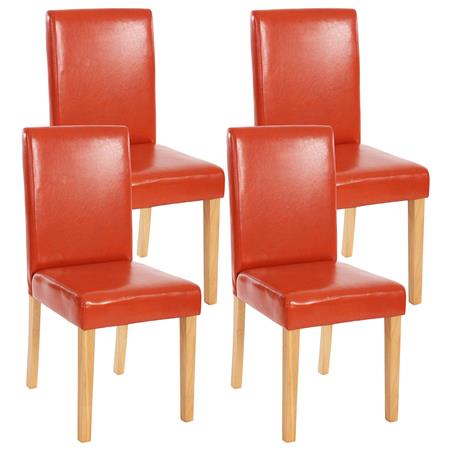 Set van 4 Eetkamerstoelen LITAU, Prachtig Ontwerp, Oranje Leder, Lichthouten Poten