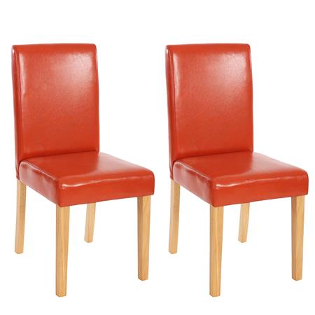 Set van 2 Eetkamerstoelen LITAU, Prachtig Ontwerp, Oranje Leder, Lichthouten Poten