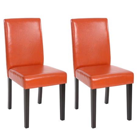 Set van 2 Eetkamerstoelen LITAU, Prachtig Ontwerp, Oranje Leder, Donkerhouten Poten