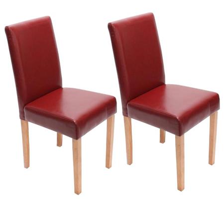 Set van 2 Eetkamerstoelen LITAU, Prachtig Ontwerp, Rood Leder, Lichthouten Poten