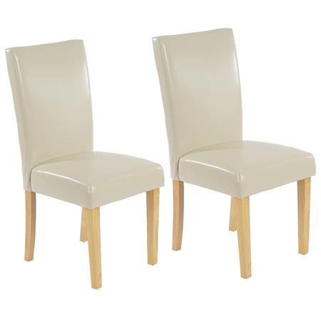 Set van 2 Eetkamerstoelen LITAU XL, Belastbaar tot 140kg, Heel Stevig in Beige Leder en Lichthouten Poten