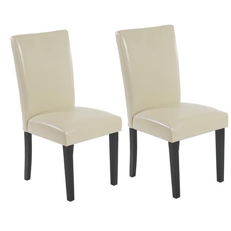 Set van 2 Eetkamerstoelen LITAU XL, Belastbaar tot 140kg, Heel Stevig in Beige Leder en Donkerhouten Poten