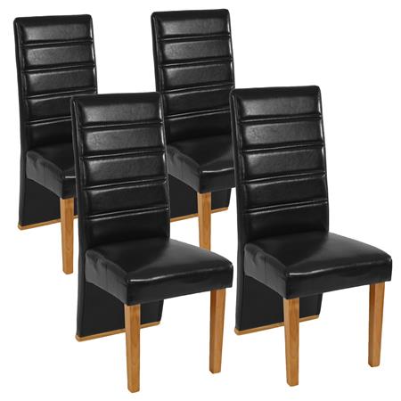 Set van 4 Eetkamerstoelen NERON, Uniek Ontwerp, Zwart Leder en Lichthouten Poten