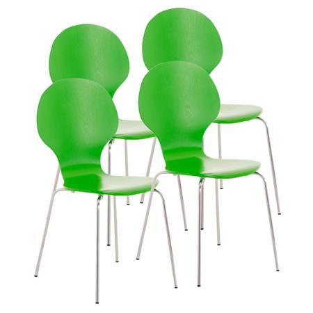 SET van 4 Keuken- of Eetkamerstoelen CARLO, Ergonomisch, in Hout en Metaal, Stapelbaar, in Groen