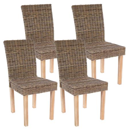 Set van 4 Eetkamerstoelen LUCA, In Polyrotan, Natuurlijke Grijze Kleur