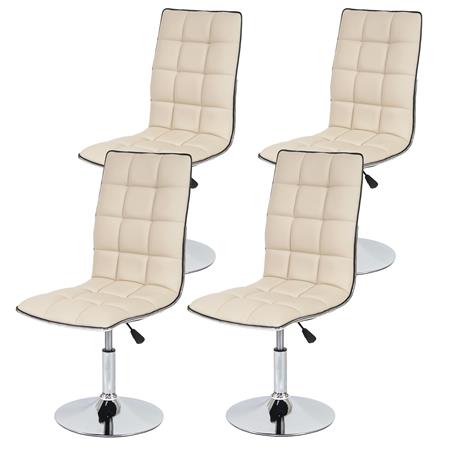 Set van 4 eetkamerstoelen ROGER, Prachtig Stikselontwerp, in Hoogte Verstelbaar, met Beige Leder