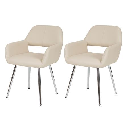 SET van 2 CALISA Stoelen, Trendy Design, Metalen Onderstel, in Beige Leder