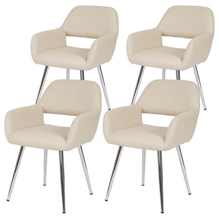 SET van 4 CALISA Stoelen, Trendy Design, Metalen Onderstel, in Beige Leder