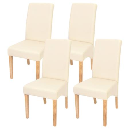 SET van 4 Eetkamerstoelen TURIJN, Kwaliteit en Stijl, Bekleed met Beige Leder en Lichthouten Poten