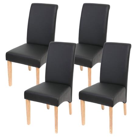 SET van 4 Eetkamerstoelen TURIJN, Kwaliteit en Stijl, Bekleed met Zwart Leder en Lichthouten Poten