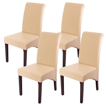 SET van 4 Eetkamerstoelen TURIJN, Kwaliteit en Stijl, Bekleed met Beige ECHT Leder en Donkerhouten Poten