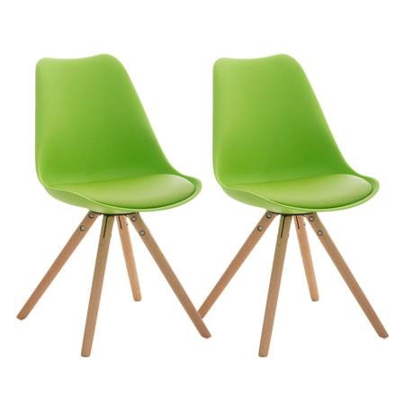 Set van 2 Stoelen TAYLOR, Kleur Groen, Lichthouten Poten, Lederen Zitting, Exclusief Ontwerp