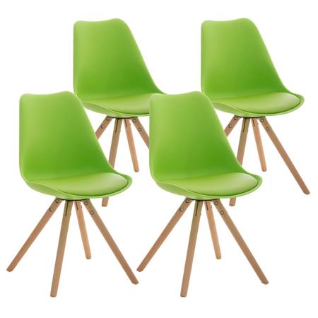 Set van 4 Stoelen TAYLOR, Kleur Groen, Lichthouten Poten, Lederen Zitting, Exclusief Ontwerp