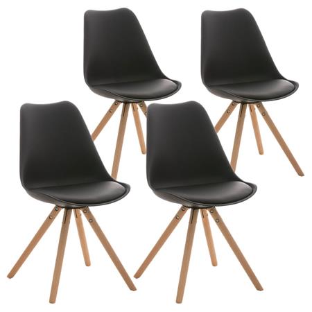 Set van 4 Stoelen TAYLOR, Kleur Zwart, Lichthouten Poten, Lederen Zitting, Exclusief Ontwerp