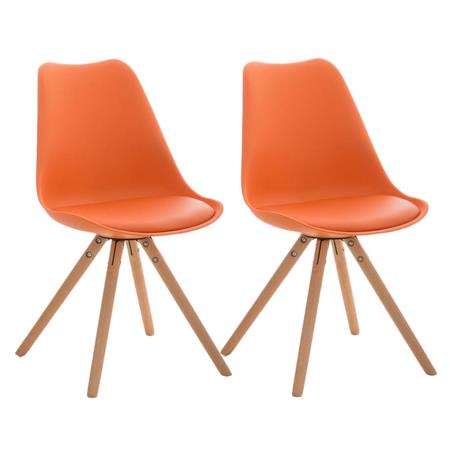 Set van 2 Stoelen TAYLOR, Kleur Oranje, Lichthouten Poten, Lederen Zitting, Exclusief Ontwerp