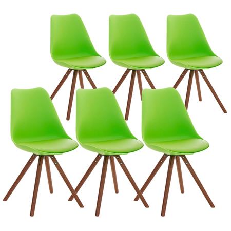 Set van 6 Stoelen TAYLOR, Kleur Groen, Donkerhouten Poten, Lederen Zitting, Exclusief Ontwerp