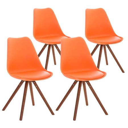 Set van 4 Stoelen TAYLOR, Kleur Oranje, Donkerhouten Poten, Lederen Zitting, Exclusief Ontwerp