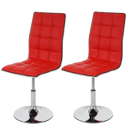 Set van 2 eetkamerstoelen ROGER, Prachtig Stikselontwerp, in Hoogte Verstelbaar, met Rood Leder