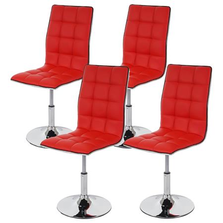 Set van 4 eetkamerstoelen ROGER, Prachtig Stikselontwerp, in Hoogte Verstelbaar, met Rood Leder