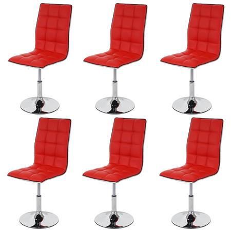 Set van 6 eetkamerstoelen ROGER, Prachtig Stikselontwerp, in Hoogte Verstelbaar, met Rood Leder