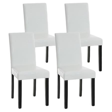 Set van 4 Eetkamerstoelen CAPRI, Wit Leder en Donkere Houtkleurige Poten, Heel Stevig en Comfortabel