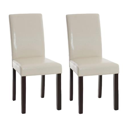 Set van 2 Eetkamerstoelen CAPRI, Crèmekleurig Leder en Donkere Houtkleurige Poten, Heel Stevig en Comfortabel