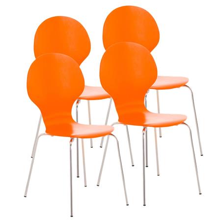 SET van 4 Keuken- of Eetkamerstoelen CARLO, Ergonomisch, in Hout en Metaal, Stapelbaar, in het Oranje