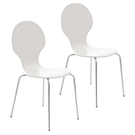 SET van 2 Keuken- of Eetkamerstoelen CARLO, Ergonomisch, in Hout en Metaal, Stapelbaar, in het Wit