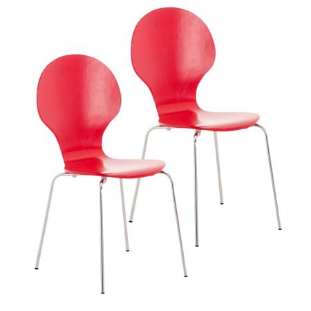 SET van 2 Keuken- of Eetkamerstoelen CARLO, Ergonomisch, in Hout en Metaal, Stapelbaar, in het Rood