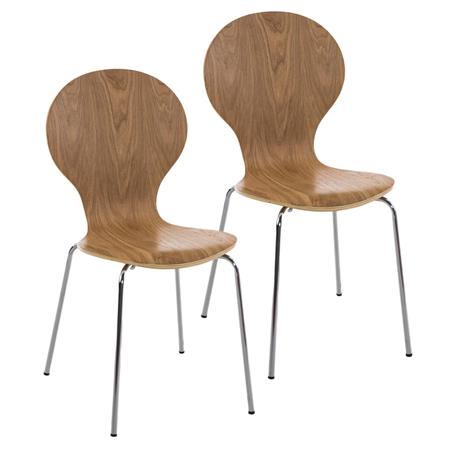 SET van 2 Keuken- of Eetkamerstoelen CARLO, Ergonomisch, in Hout en Metaal, Stapelbaar, in Eikenhoutkleur