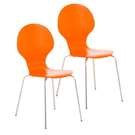 SET van 2 Keuken- of Eetkamerstoelen CARLO, Ergonomisch, in Hout en Metaal, Stapelbaar, in het Oranje