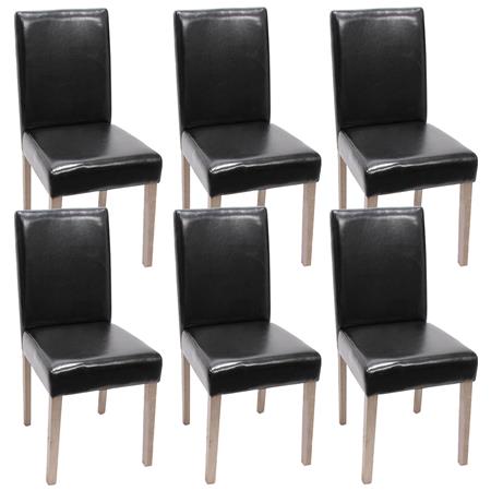 Set van 6 Eetkamerstoelen LITAU ECHT LEDER, Zwart met Natuurlijke Poten