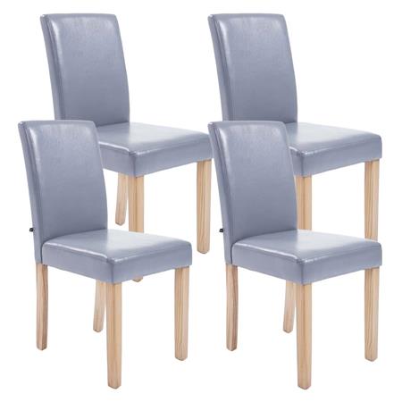 Set van 4 Eetkamerstoelen CAPRI, Grijs Leder en Lichte Houtkleurige Poten , Heel Stevig en Comfortabel