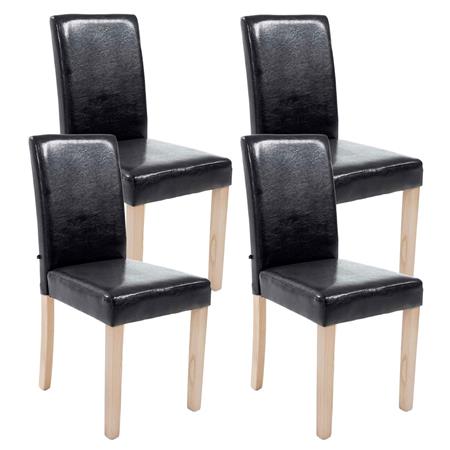 Set van 4 Eetkamerstoelen CAPRI, Zwart Leder en Lichte Houtkleurige Poten , Heel Stevig en Comfortabel