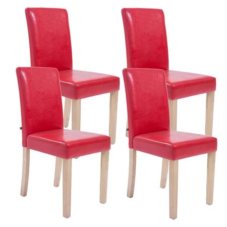 Set van 4 Eetkamerstoelen CAPRI, Rood Leder en Lichte Houtkleurige Poten , Heel Stevig en Comfortabel