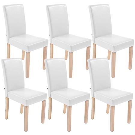 Set van 6 Eetkamerstoelen CAPRI, Wit Leder en Lichte Houtkleurige Poten, Heel Stevig en Comfortabel