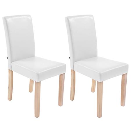 Set van 2 Eetkamerstoelen CAPRI, Wit Leder en Lichte Houtkleurige Poten, Heel Stevig en Comfortabel