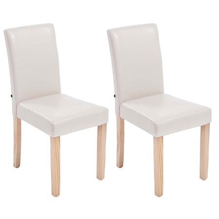 Set van 2 Eetkamerstoelen CAPRI, Crèmekleurig Leder en Lichte Houtkleurige Poten, Heel Stevig en Comfortabel