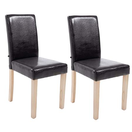 Set van 2 Eetkamerstoelen CAPRI, Bruin Leder en Lichte Houtkleurige Poten, Heel Stevig en Comfortabel