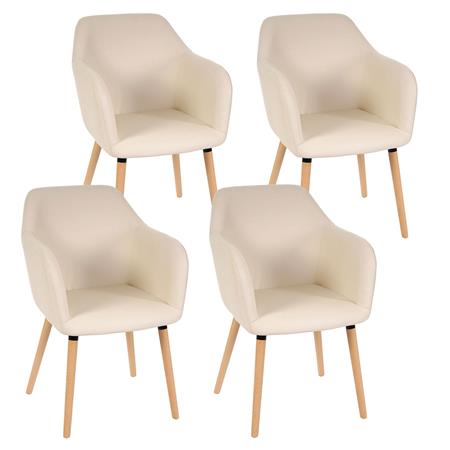 Set van 4 Eetkamerstoelen TULIO, met Lichthouten Poten en Beige Leder