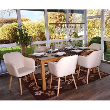 Set van 6 Eetkamerstoelen TULIO, met Lichthouten Poten en Beige Leder