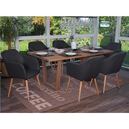 Set van 6 Eetkamerstoelen TULIO, met Lichthouten Poten en Grijs Leder